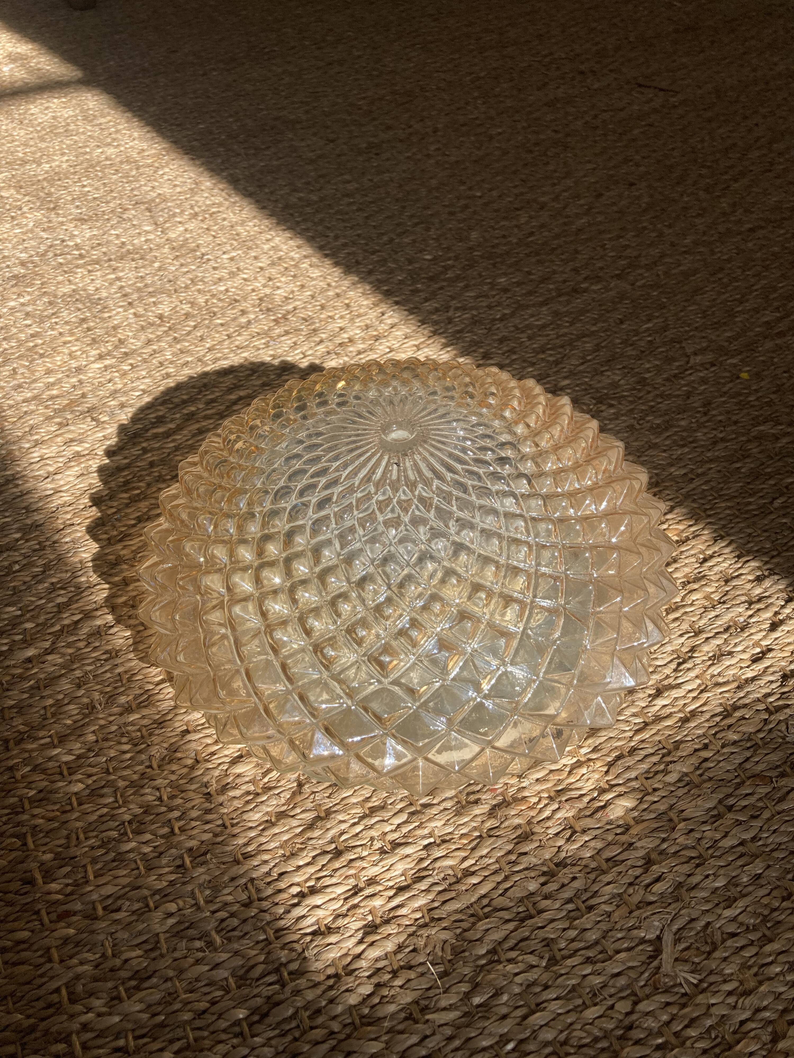 Ceiling lamp round amber globe blown glass