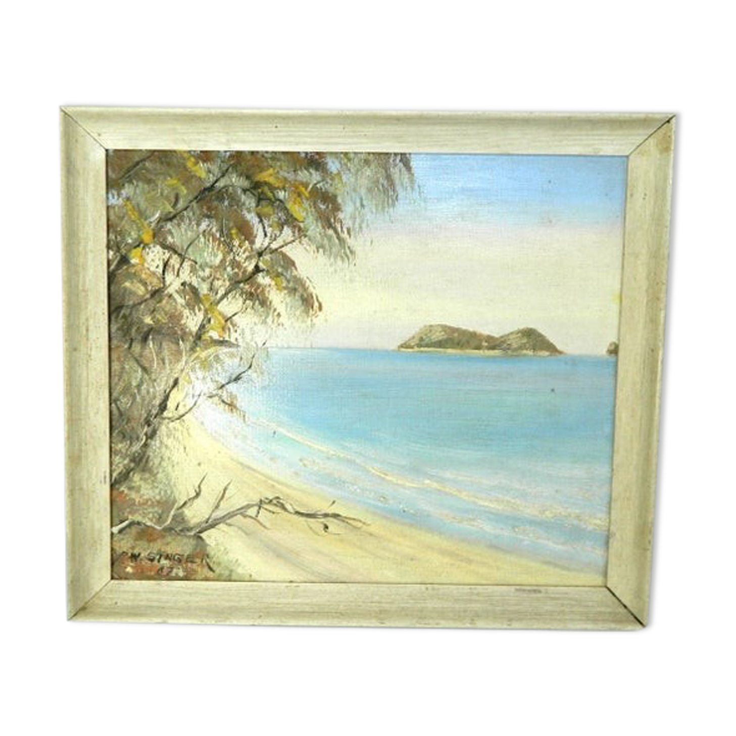 Oil painting of framed seascape, signed A F Singer, dated 67.
