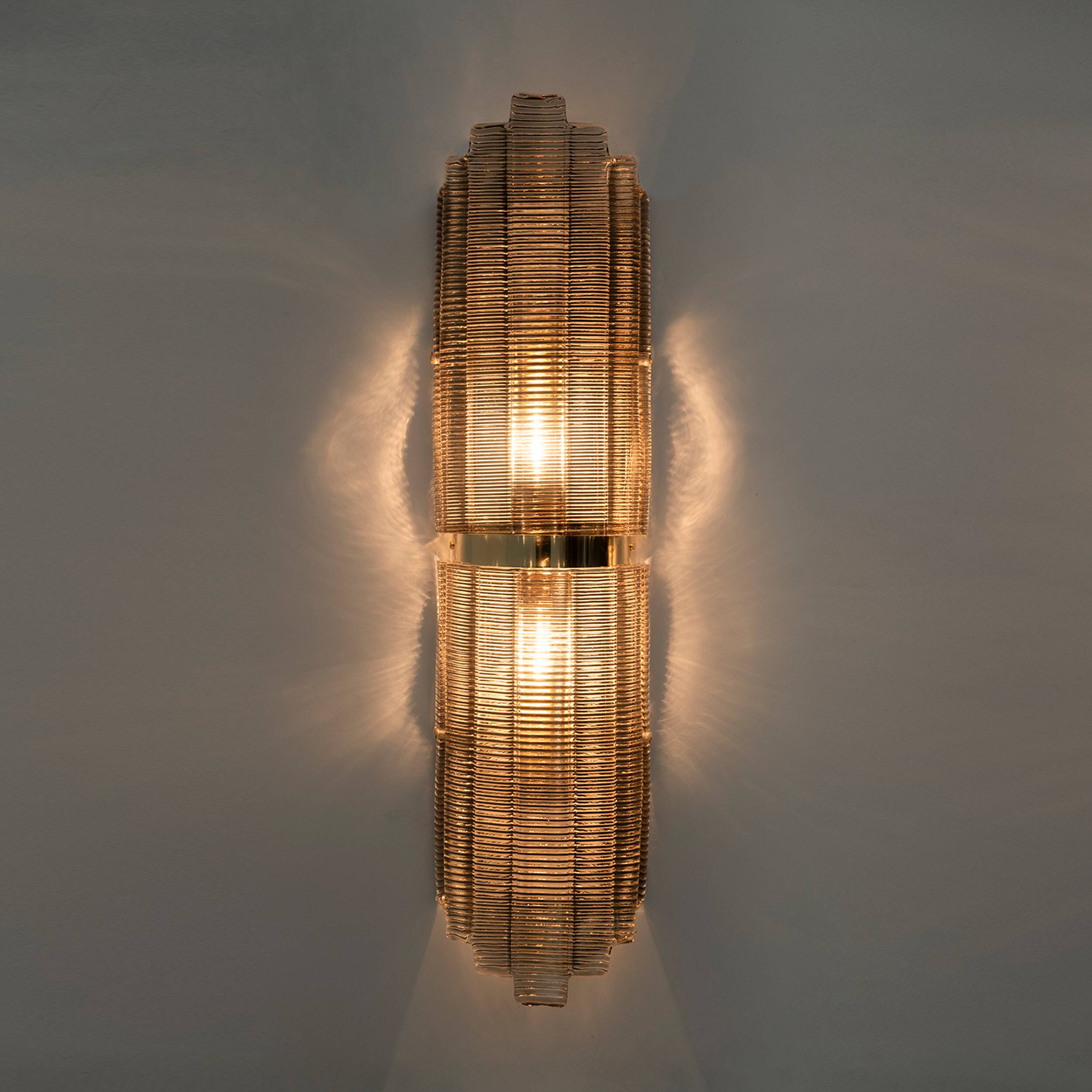 Pair of Large Art Deco Style Murano Glass Textured Wall Sconces