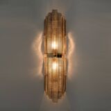 Pair of Large Art Deco Style Murano Glass Textured Wall Sconces