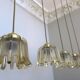 Set of 5 Doria  pendant lights in brass and amber-coloured glass, 1960s