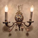 Mid century Spanish Boho ceramic and brass wall light