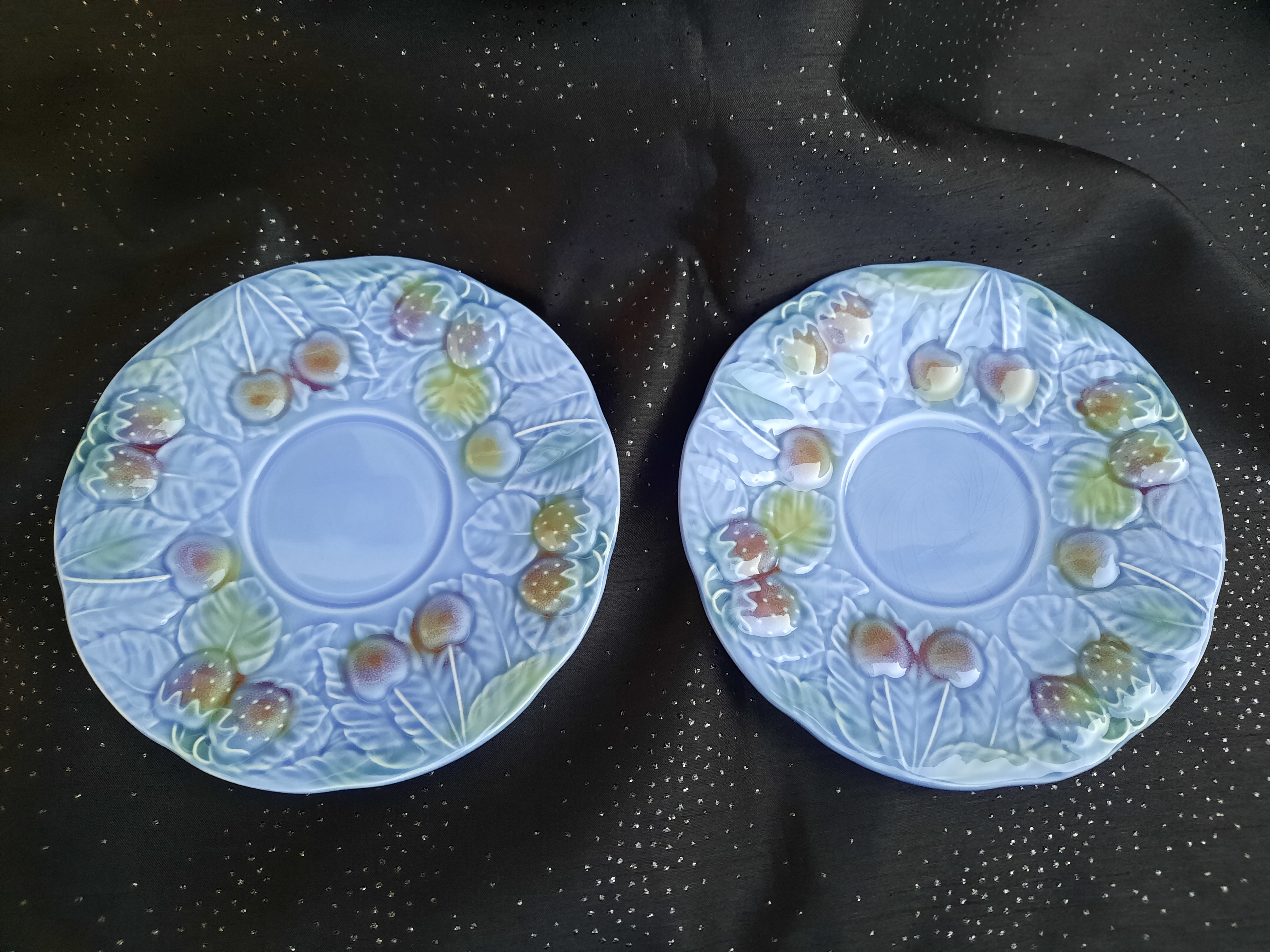 Tea set, tête-à-tête, teapot + 2 cups and sub-cups, Salins earthenware, slip, TBE.