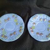Service à thé, tête à tête, théière + 2 tasses et sous-tasses, faïence de Salins,  barbotine, TBE.