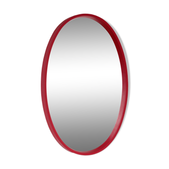 Large Vintage Mirror with Red Leatherette Frame