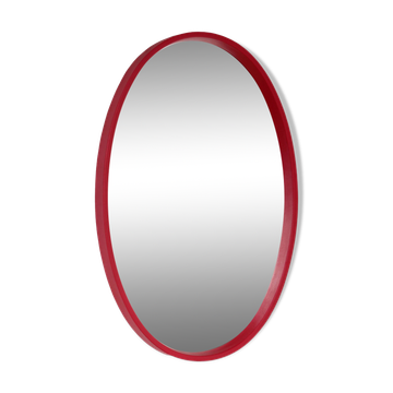 Grand miroir vintage avec cadre en similicuir rouge