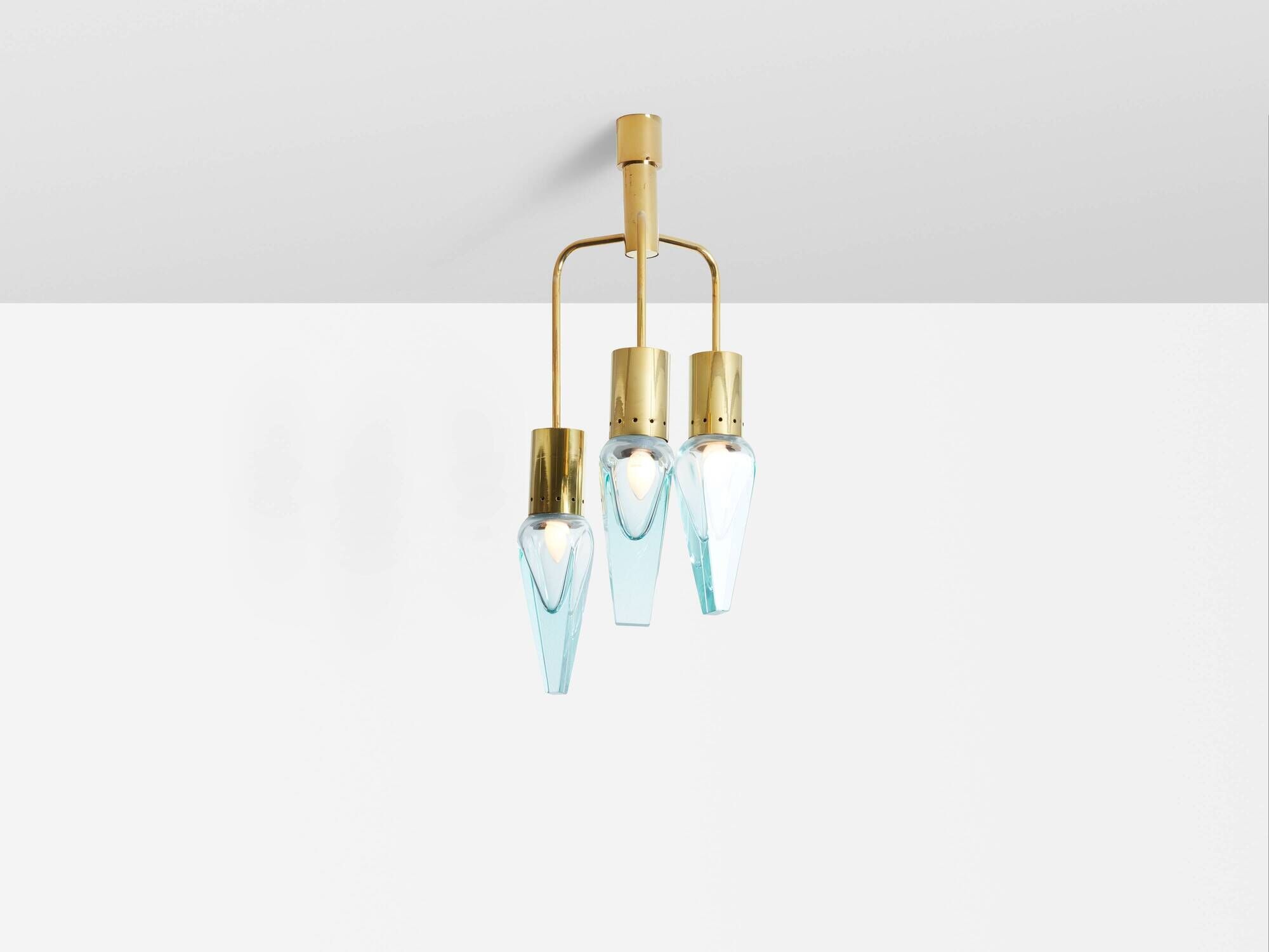 Flavio Poli for Seguso Murano glass and brass chandelier 1950