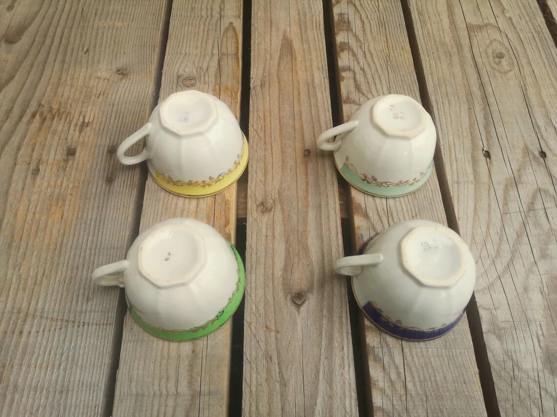 4 badonviller coffee cups colorful and golden decor