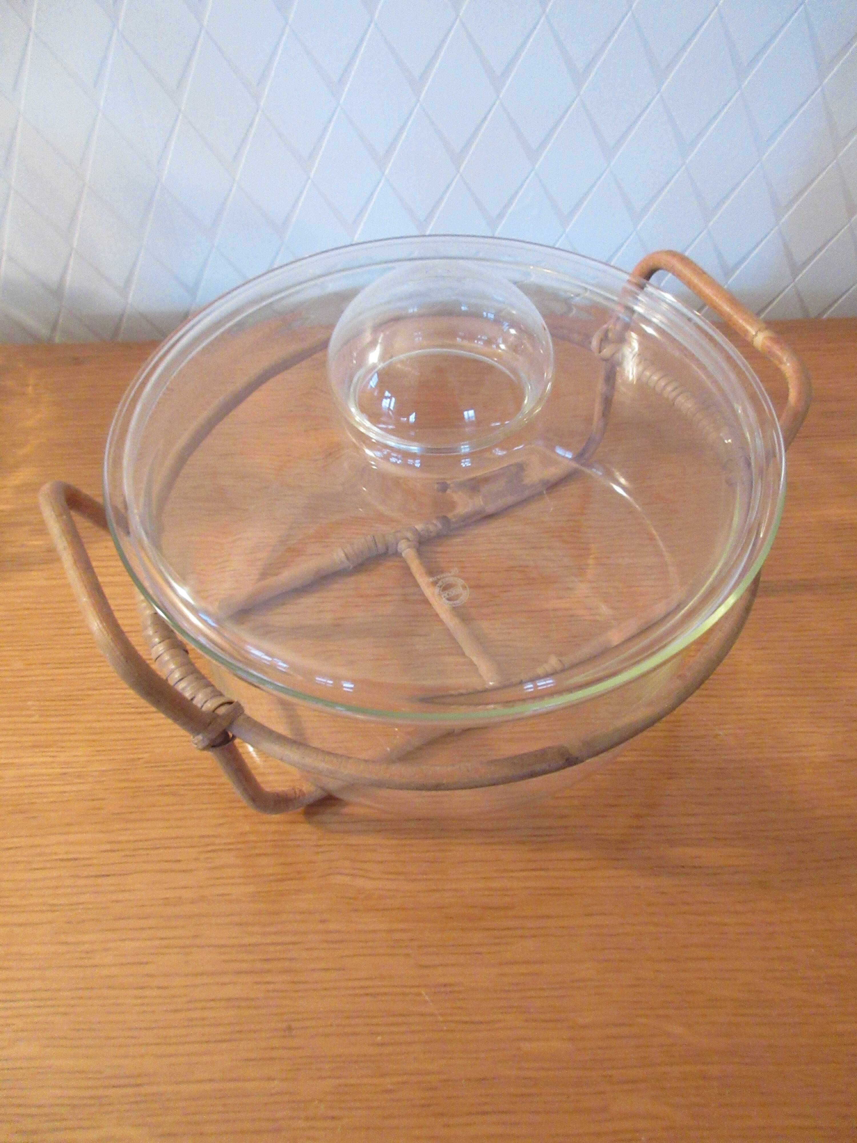 Vintage Bodum glass and rattan vegetable