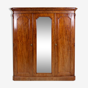 Cabinet antique Victorian compactum with mirror mahogany triple doors