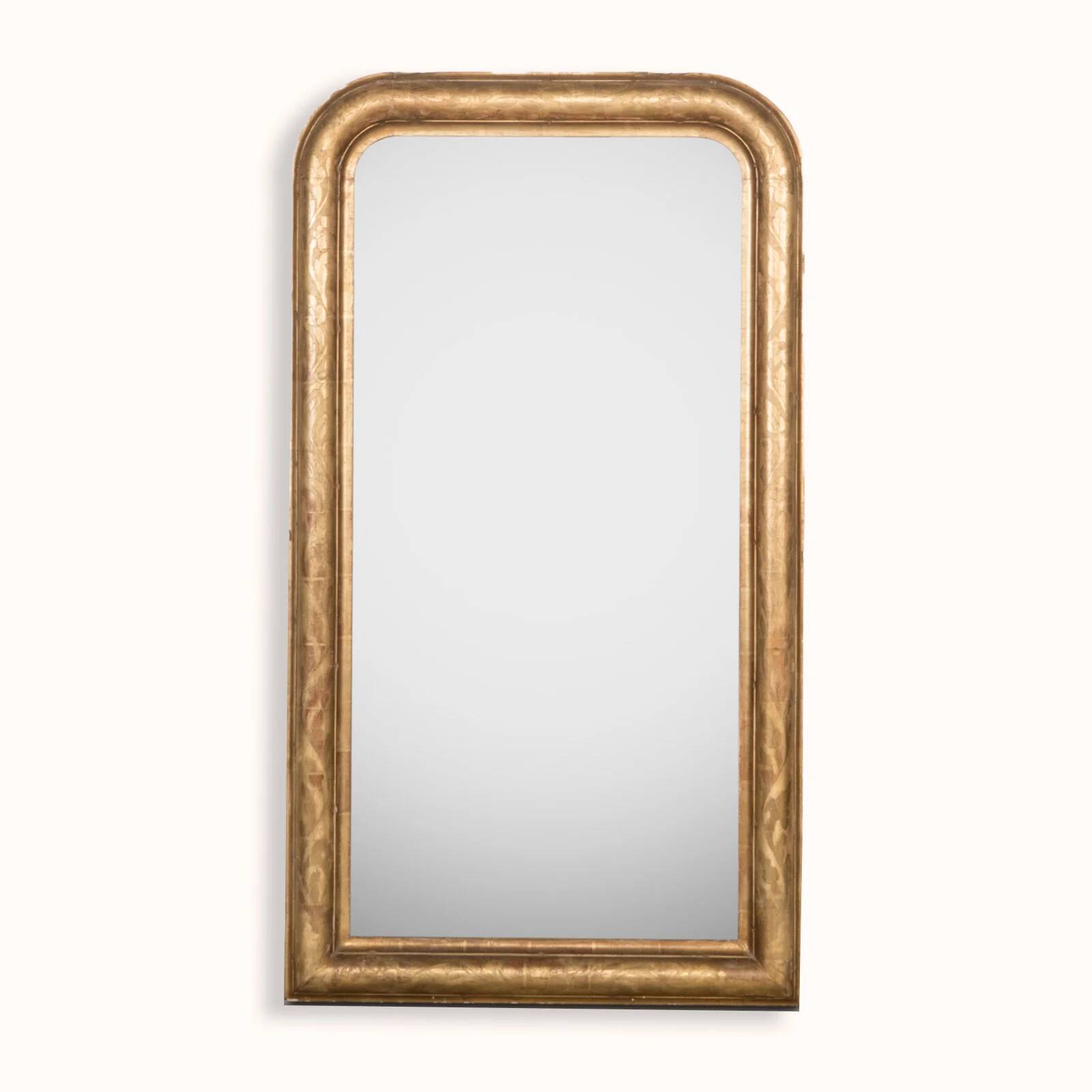 Miroir Louis-Philippe étroit du 19e siècle avec fleurs