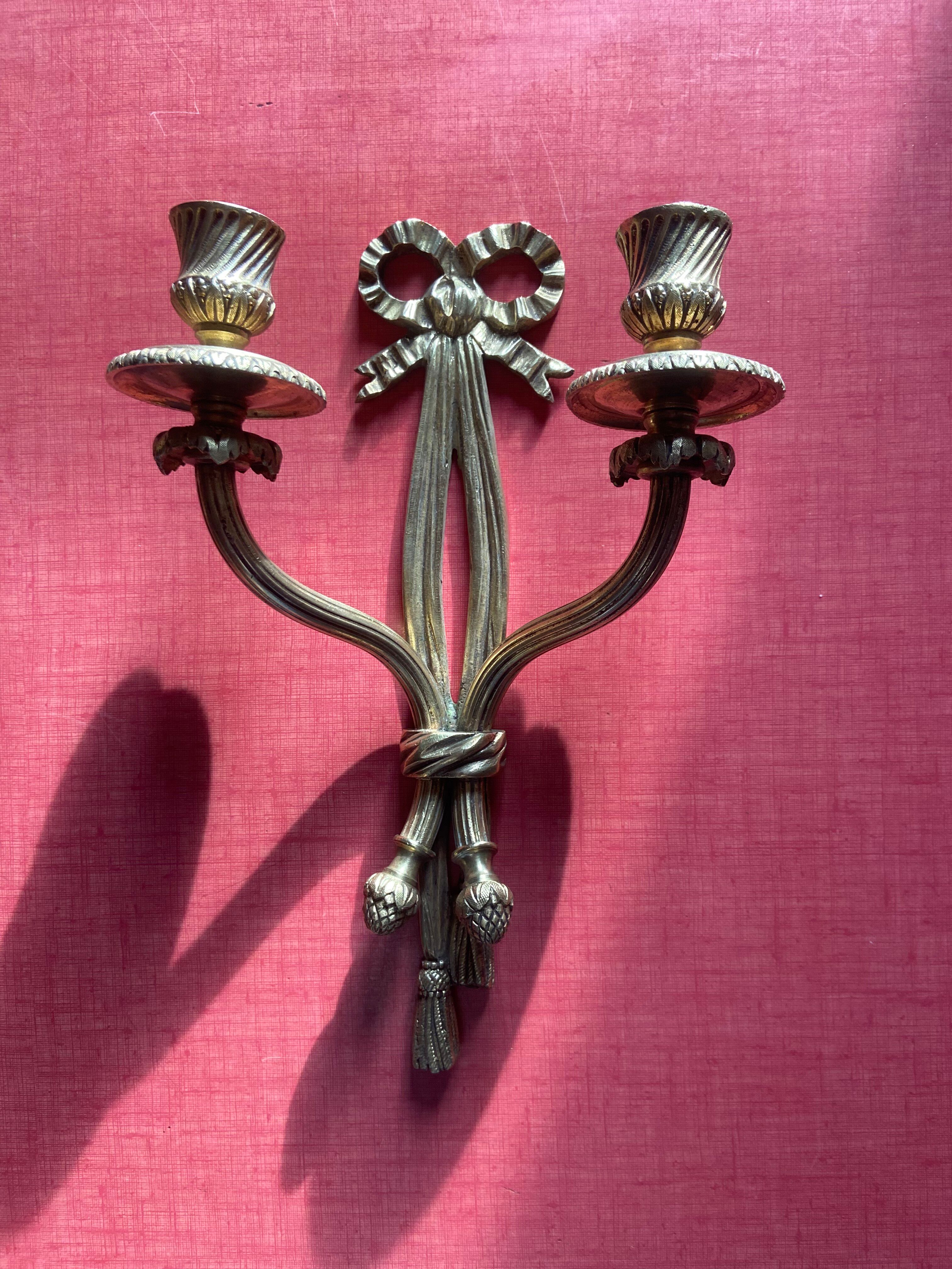 Superb Pair of Louis XVI Style Gilded Bronze Wall Lights – Signed A
