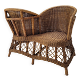 Vintage rattan confidant sofa