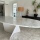 Elliptical table in Carrara marble and Corian attributed to Xavier Lust.