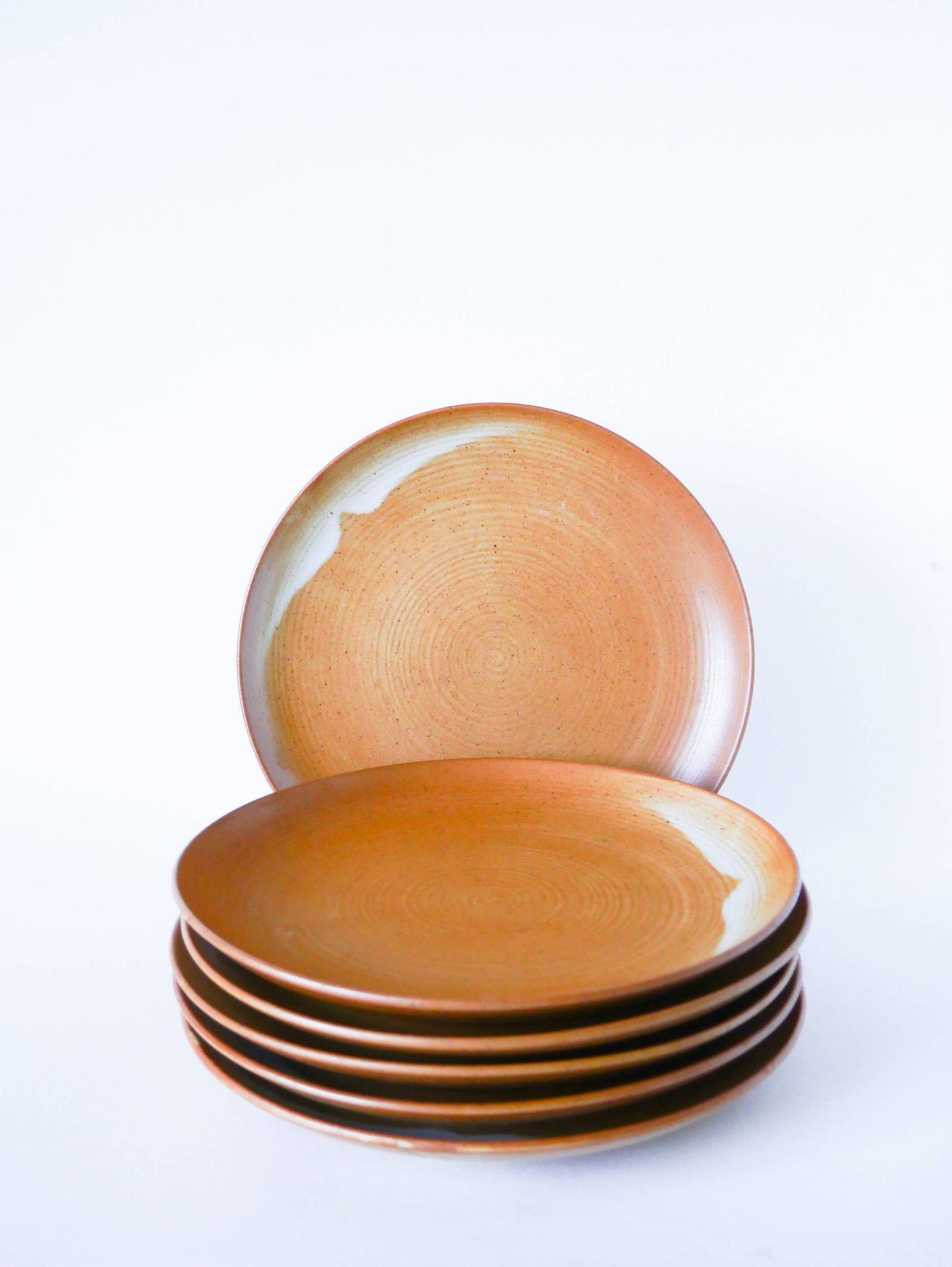 Set of 6 flat stoneware plates, 1970 - 24 cm
