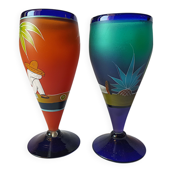 Verre à cocktail, vases en verre dépoli Colbath, année 80