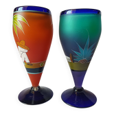 Cocktail glass / Duo of frosted glass vases Colbath vintage 80s
