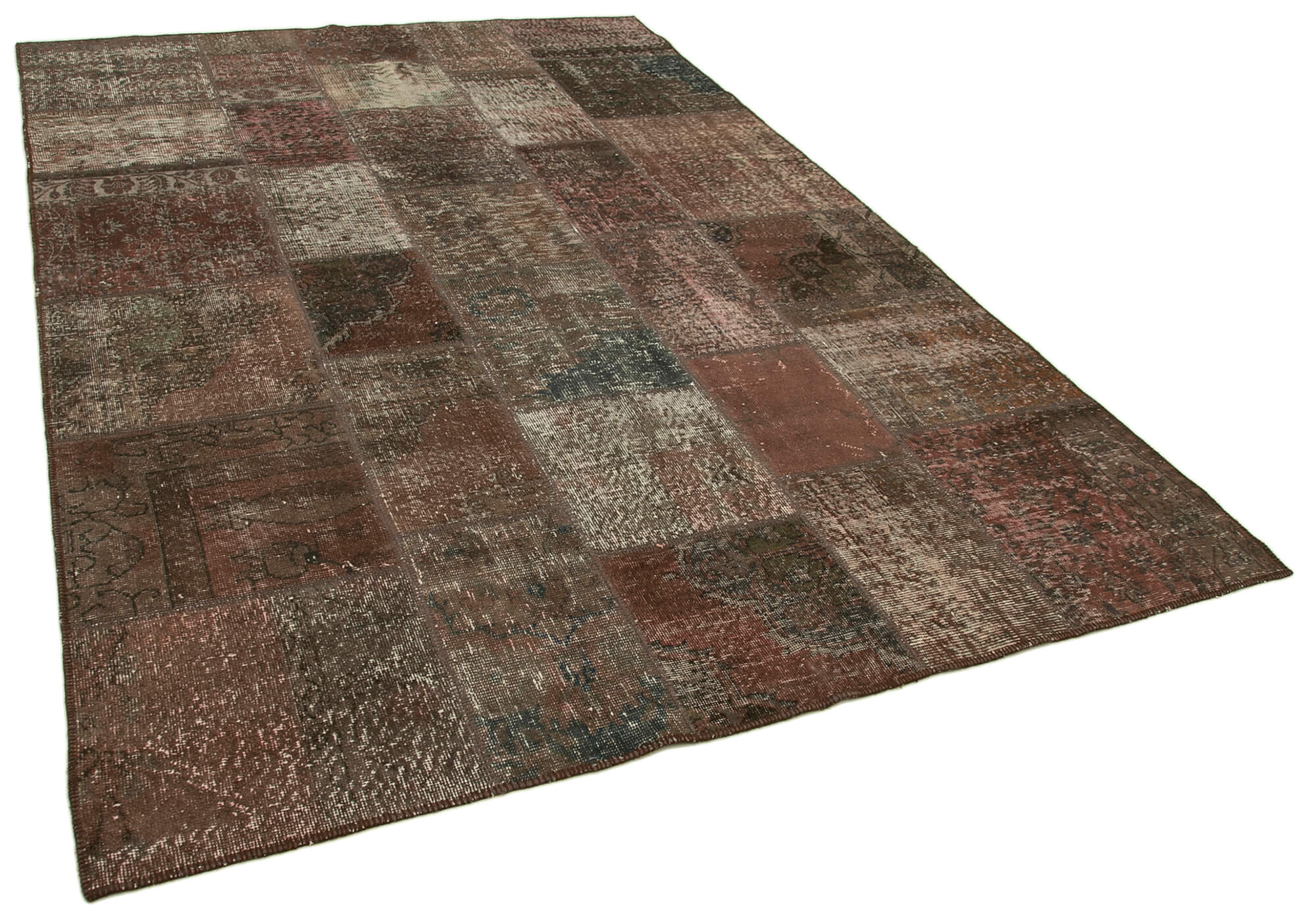 Hand-knotted oriental vintage 201 cm x 296 cm brown patchwork carpet