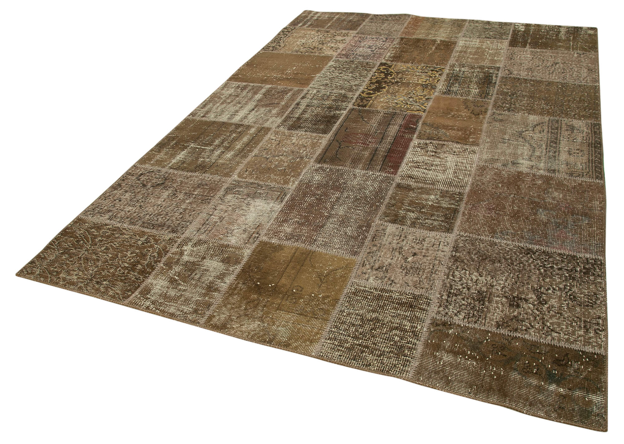 Handwoven Anatolian Contemporary 197 cm x 296 cm Brown Patchwork Carpet