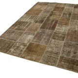 Handwoven Anatolian Contemporary 197 cm x 296 cm Brown Patchwork Carpet