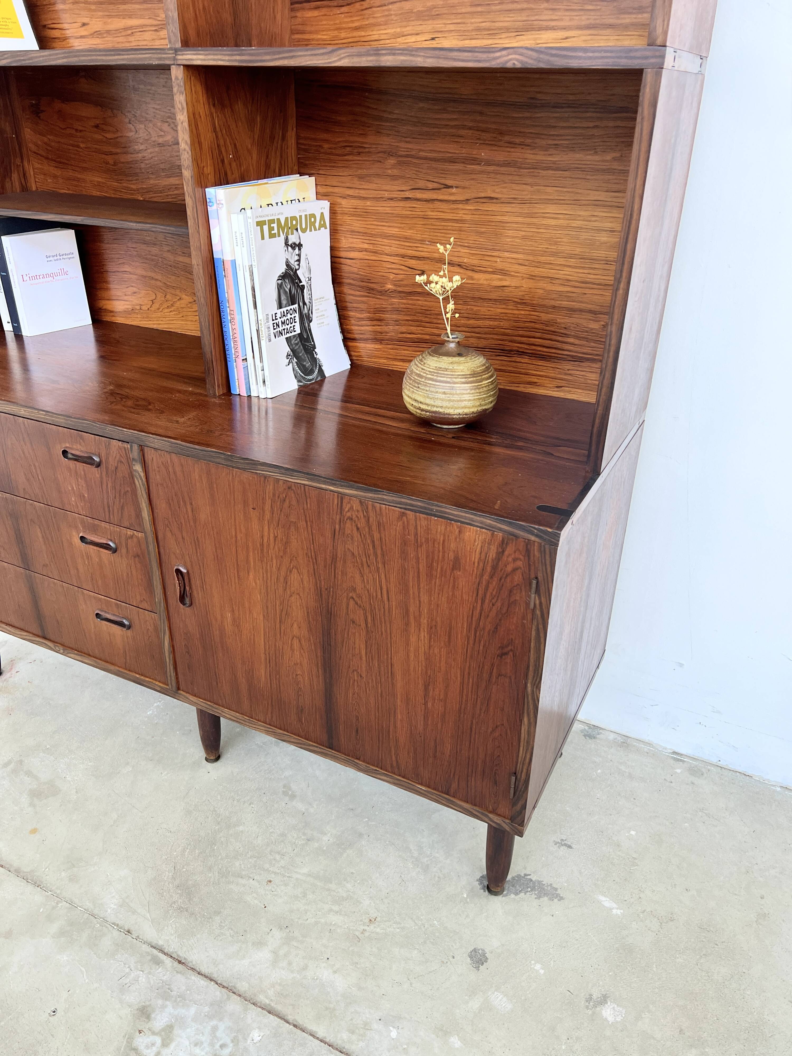 Modular bookshelf and storage unit in rosewood from the 1970s.