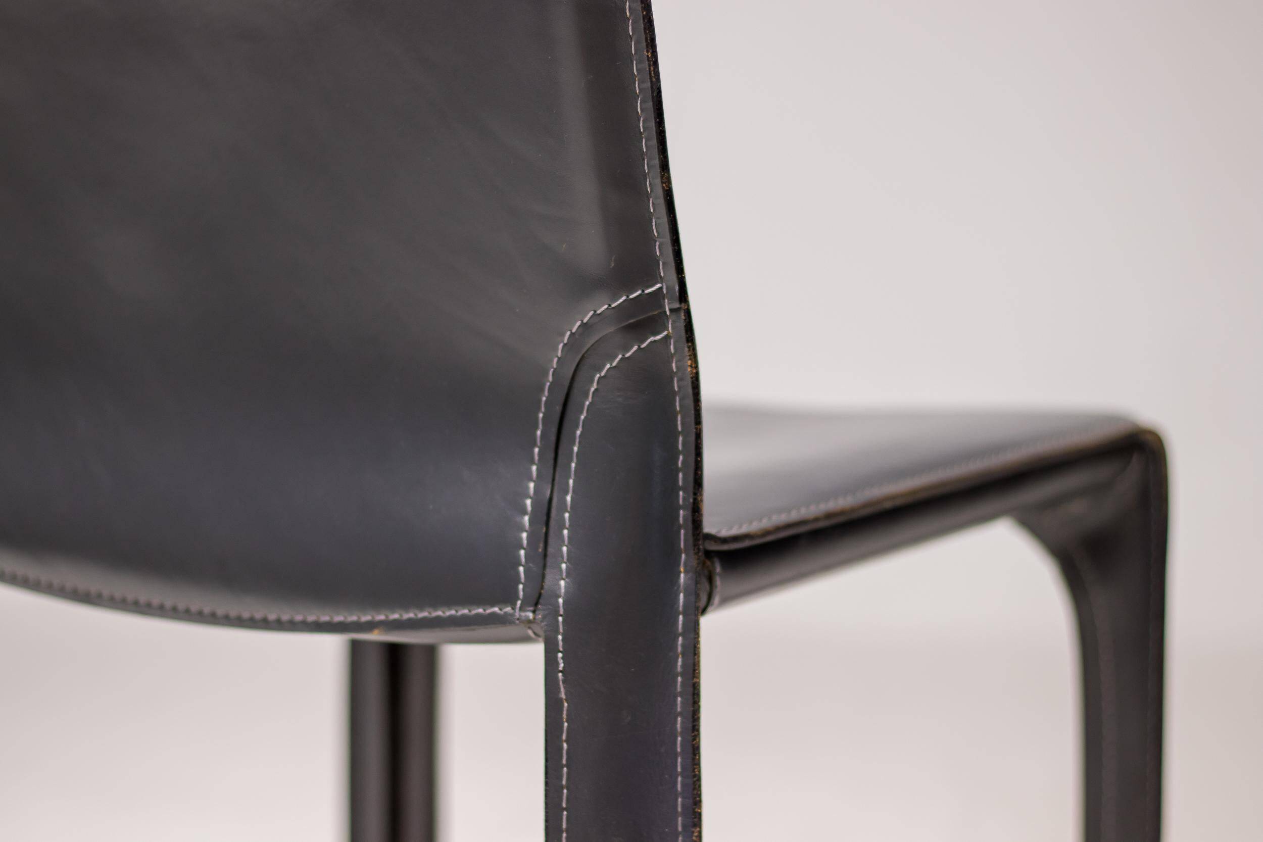 Elephant grey leather Cab Dining dining chair by Mario Bellini for Cassina