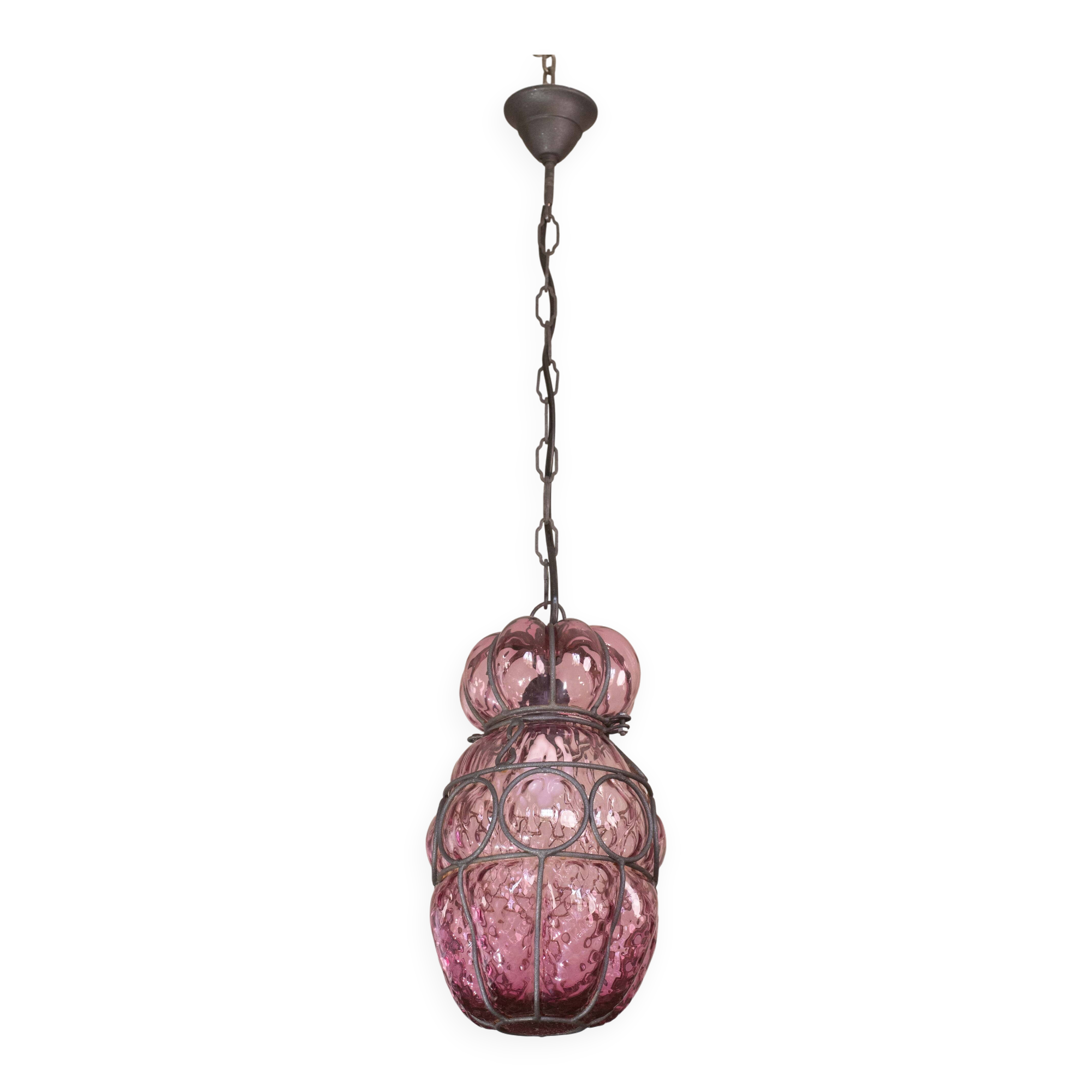 Plum colour Venetian Lantern, Seguso Murano Glass, Italy, 1950s