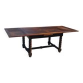 Solid oak extendable table, turned legs – 19th century