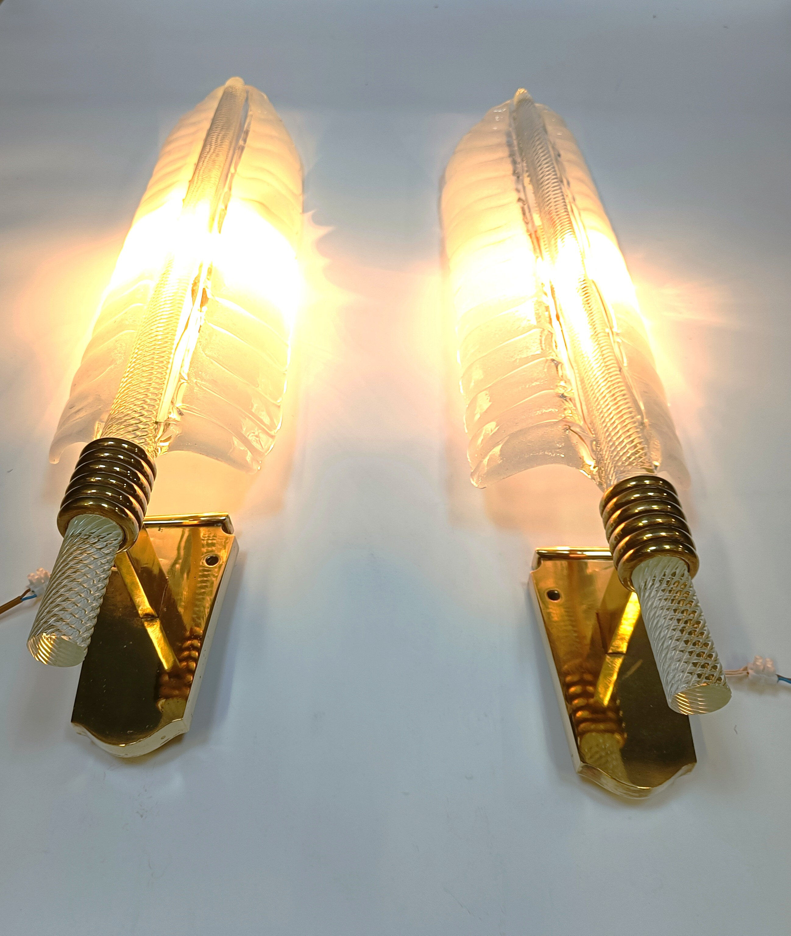 Pair of large crystal 'feather' wall lamps by André Arbus & Veronese, 1950s