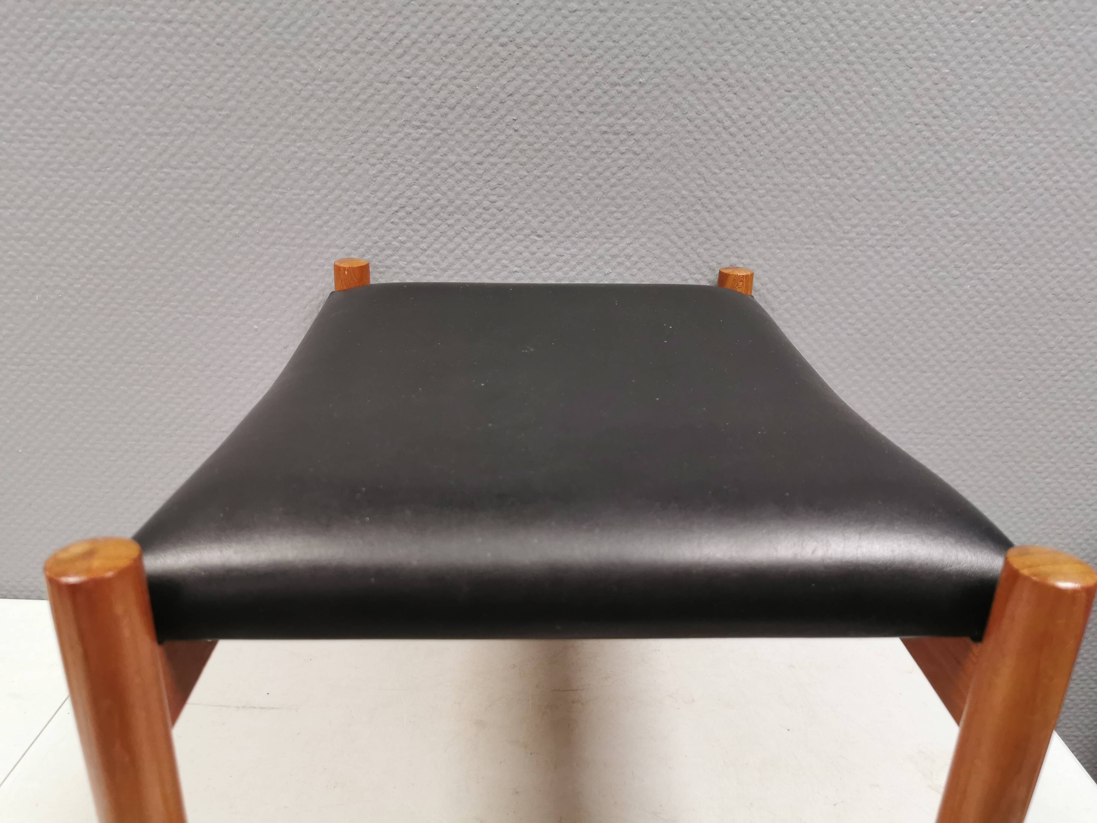 Danish Teak Footstool, Black Skai Leather, 1960s Spøttrup Design