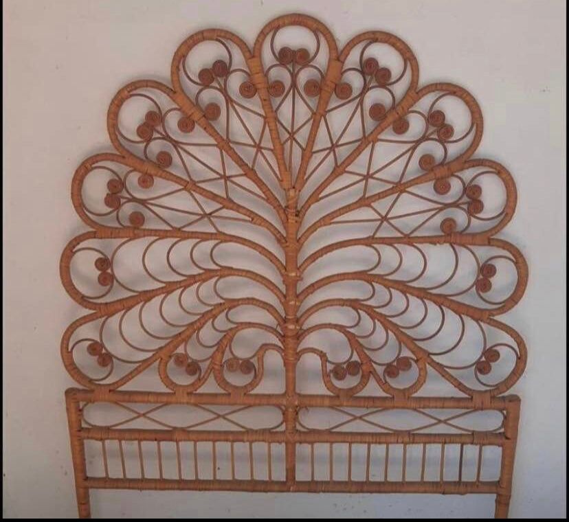 Peacock rattan headboard