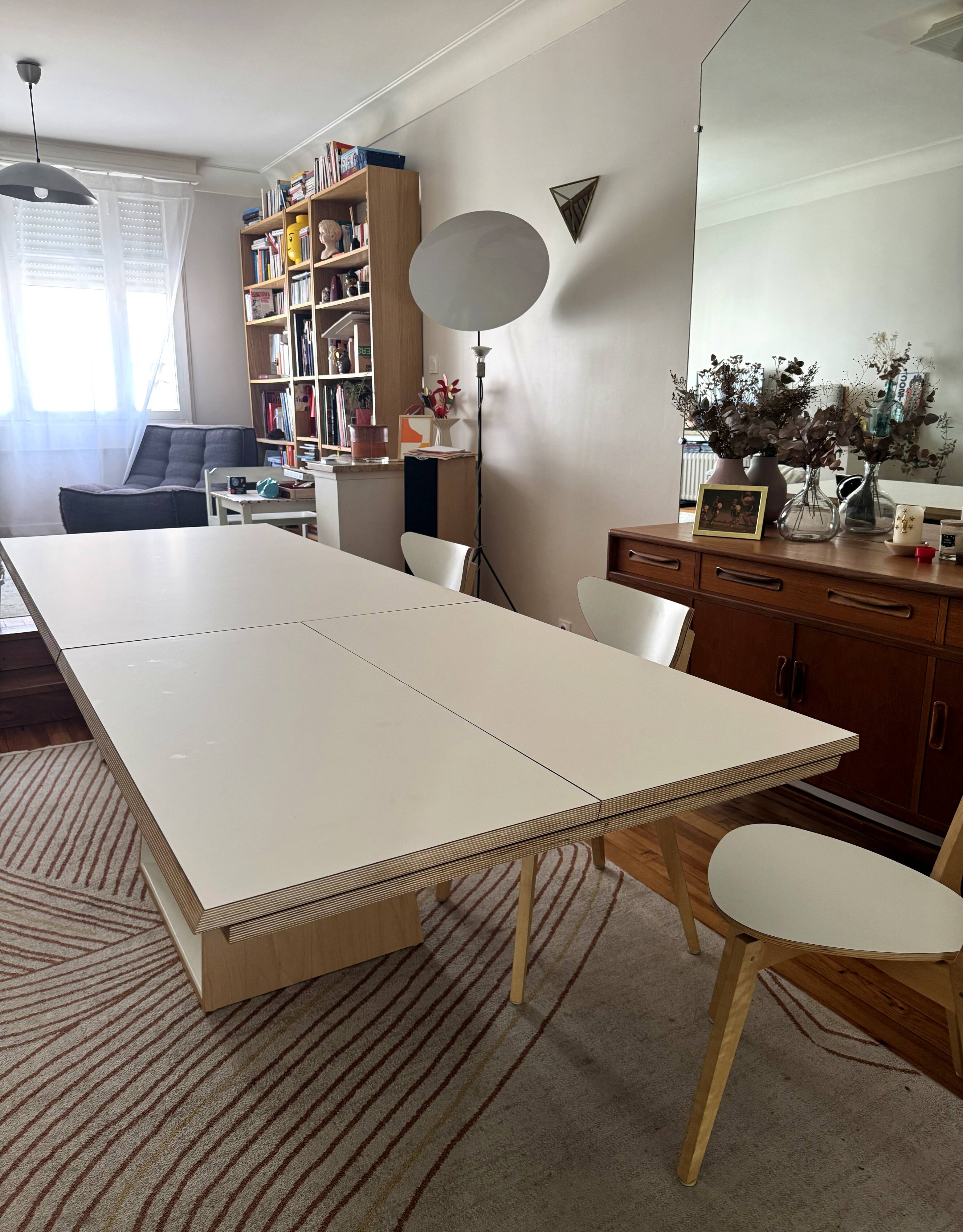 Extensible table Mood T1202 — Mobitec — White Fenix & walnut