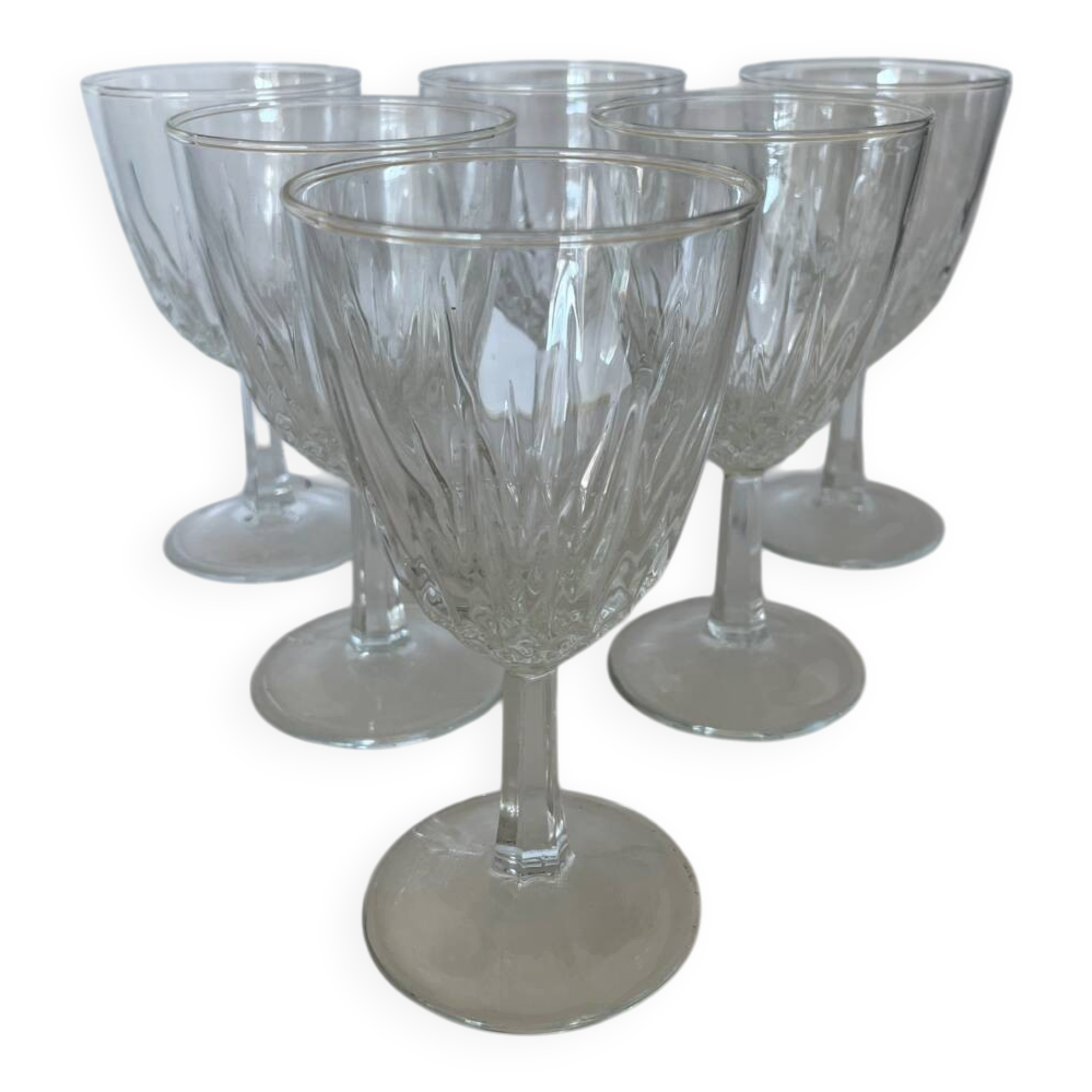6 verres à vin à pied cannelé fabriqués en France