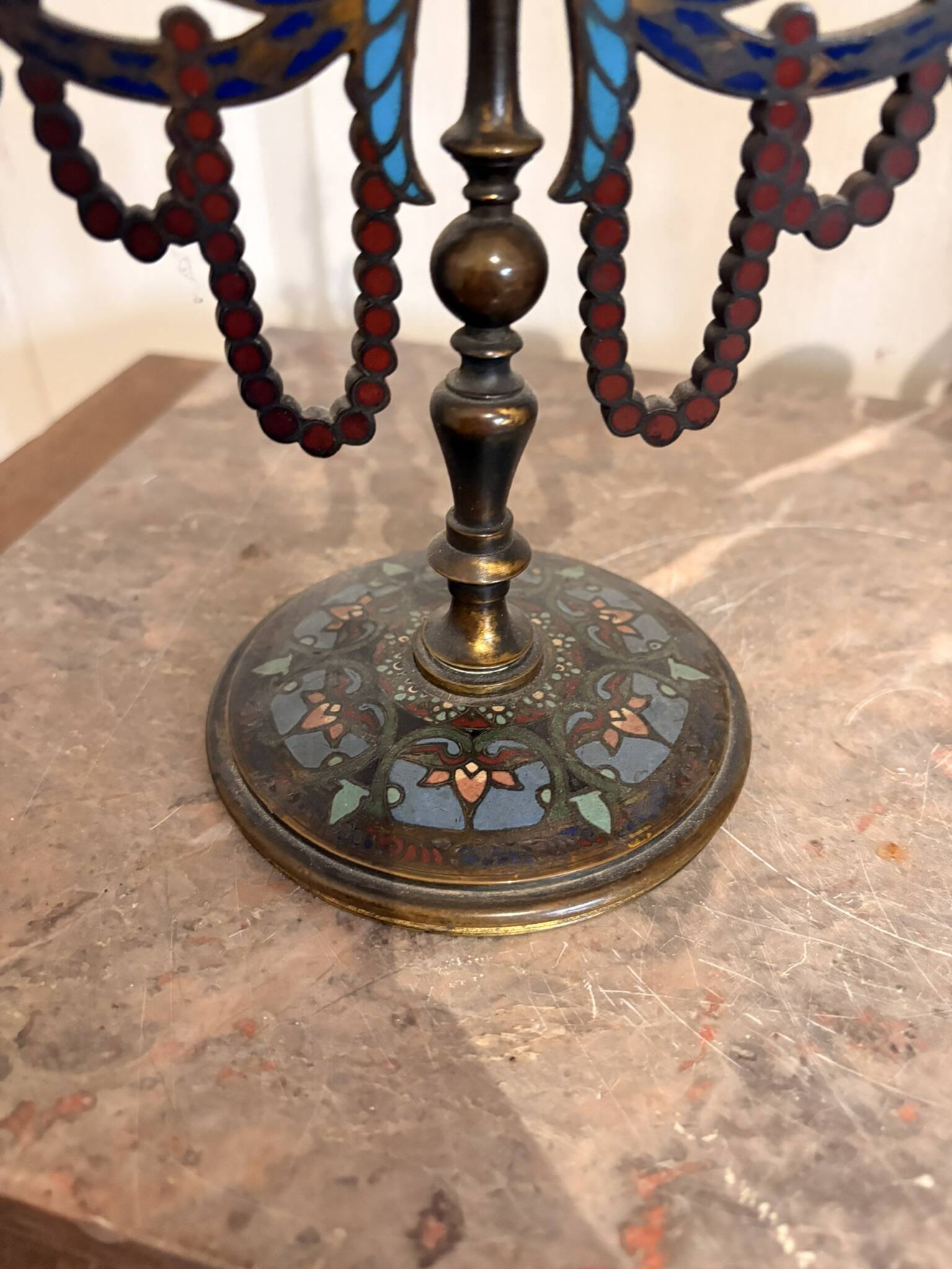 Pair of Candelabra Chandelier Champlevé Enamel Napoleon III Barbedienne