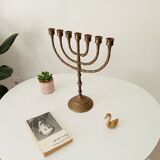 Vintage Hebrew Menorah Candlestick in Solid Brass from the 50s