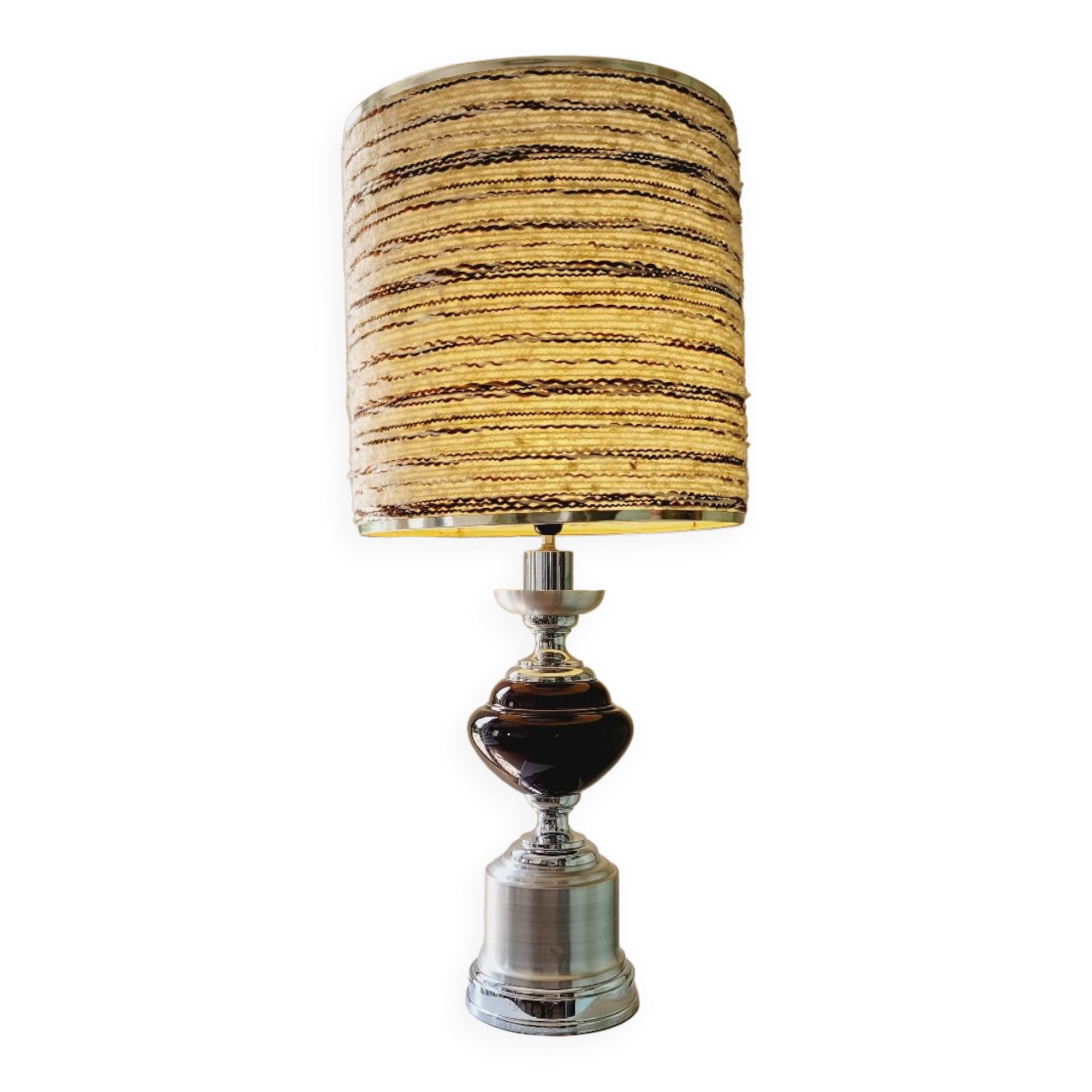 Lamp in chrome and brushed aluminum and porcelain year 70