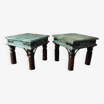 Pair of Balinese bedside tables with patinated end tables