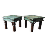 Pair of Balinese bedside tables with patinated end tables