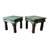 Paire de tables de chevet balinais bouts de canapé patinés