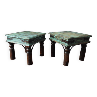 Pair of Balinese bedside tables with patinated end tables