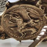 French masonic door knocker/knocker of the templars, in cast bronze. knight medallion, hand with hammer