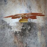 Suspension flower vintage globe and petals in linen and rattan