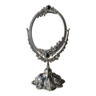 Miroir de table Psyché, style Baroque/Shabby chic. Décor rinceaux. En métal. 29 x 14 cm