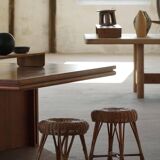 A set of 4 vintage Scandinavian rattan stools, in the style of Tony Paul, from the 1960s.