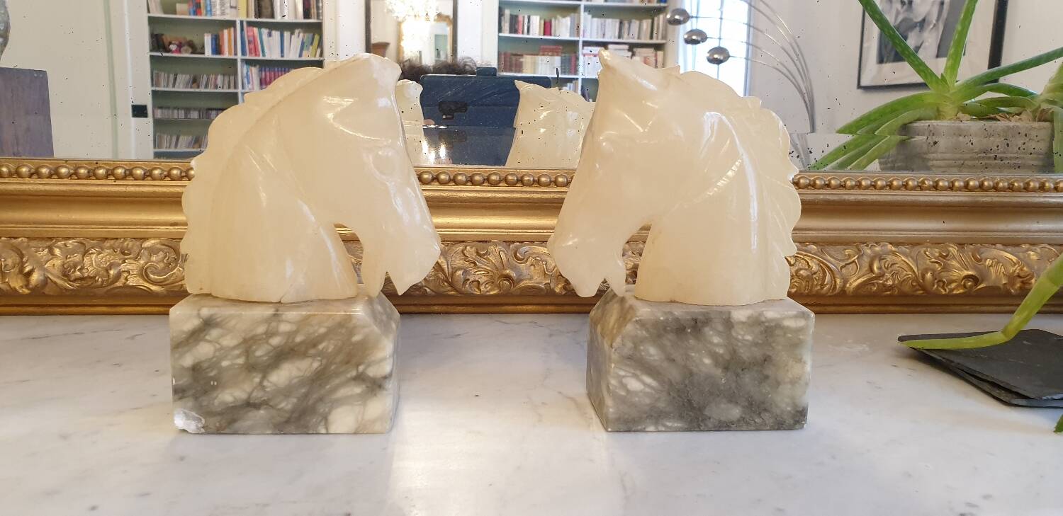Horse head bookend in onyx and marble