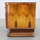 Art Deco walnut nightstand with black opaxite glass, Czechoslovakia 1930s