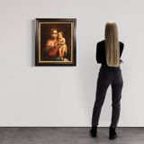 Antique religious painting Virgin with child from 17th century
