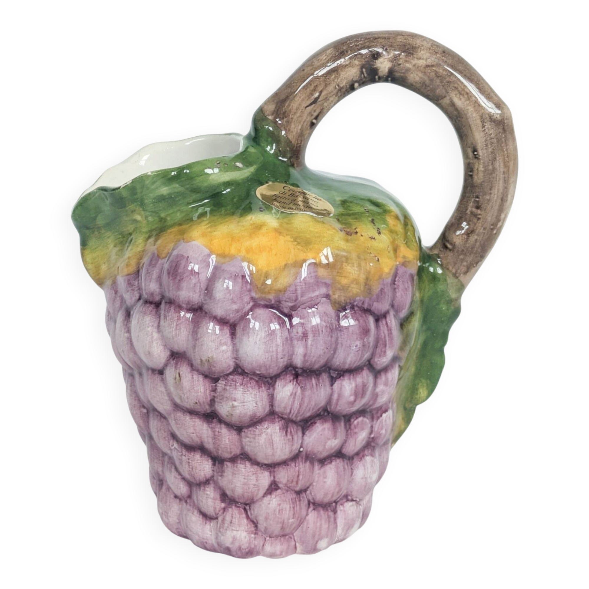 Majolica pitcher Ceramiche di Bassano raisins Italy vintage summer decor
