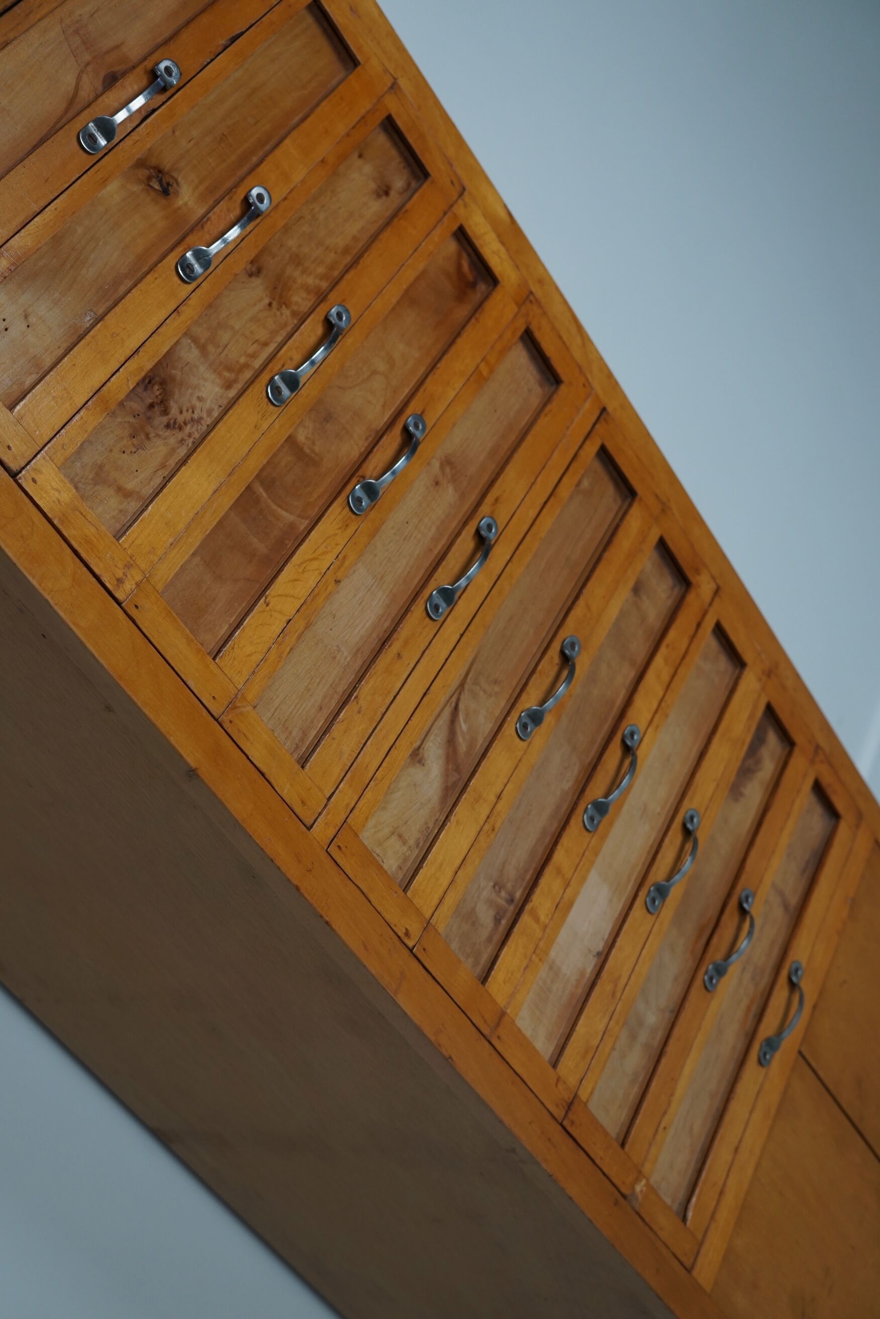 Vintage italian beech haberdashery shop cabinet, 1950s