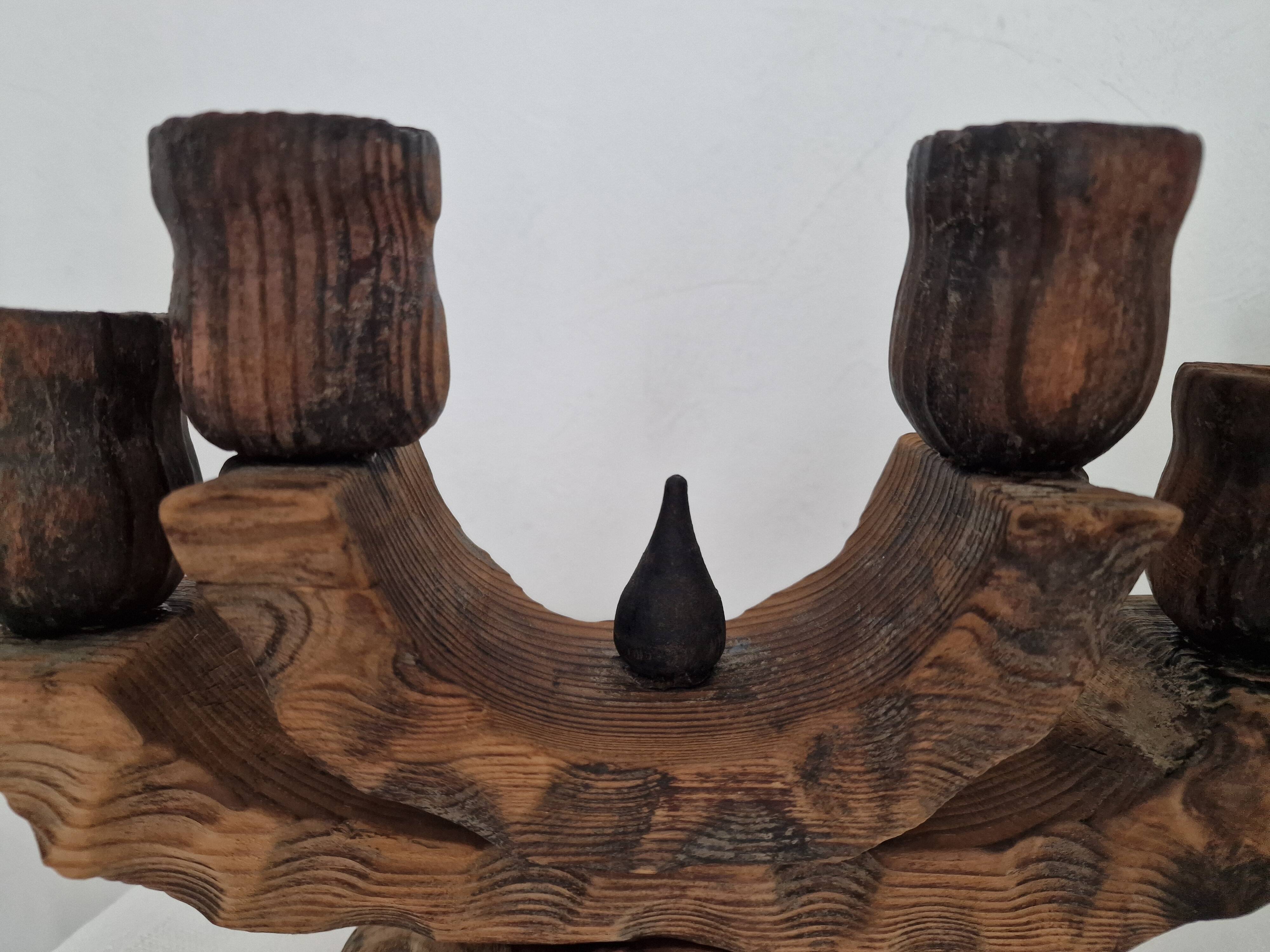 Pair of Brutalist Wooden Candle Holders